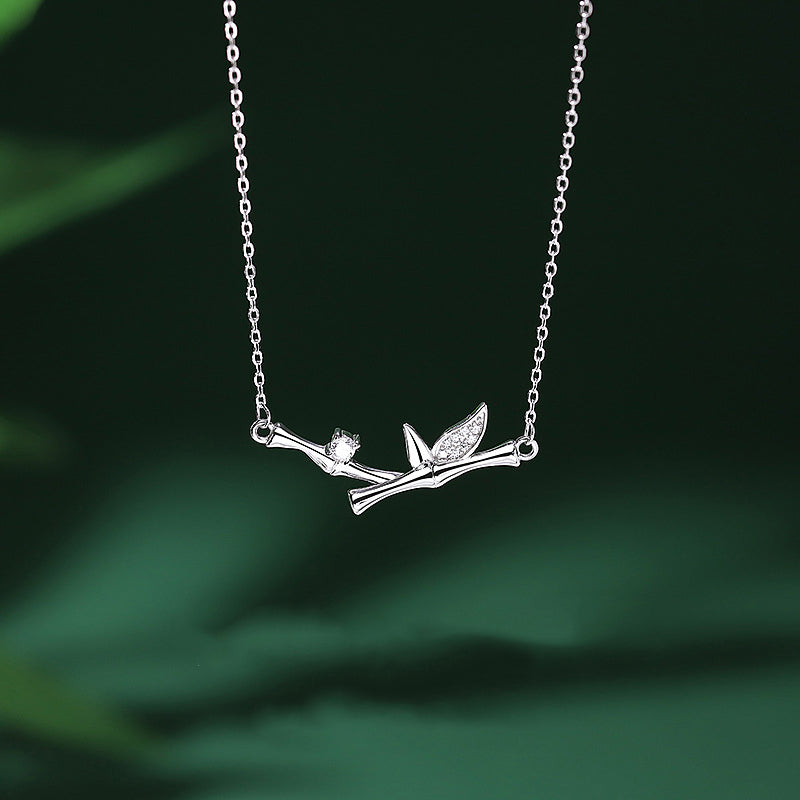 Buddha Stones Bamboo Leaf Design Copper Zircon Wealth Necklace Pendant - Bamboo Leaf - image 0