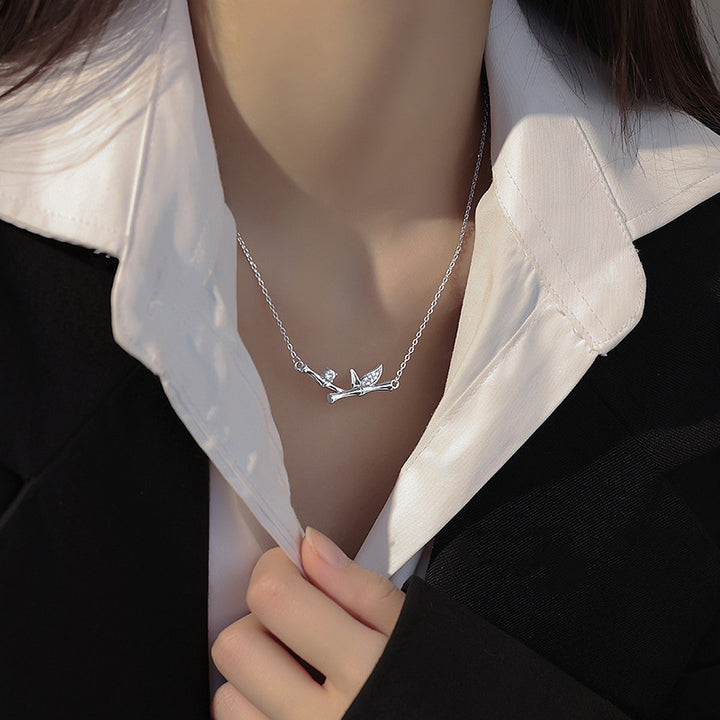 Buddha Stones Bamboo Leaf Design Copper Zircon Wealth Necklace Pendant - image 8