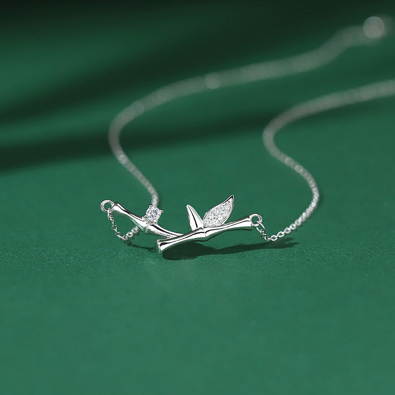 Buddha Stones Bamboo Leaf Design Copper Zircon Wealth Necklace Pendant - image 1