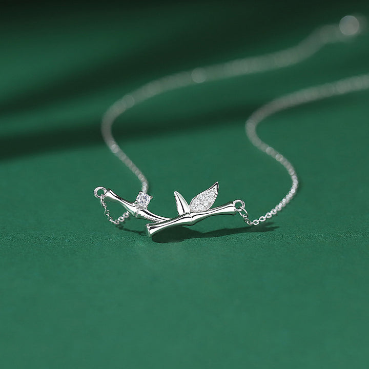 Buddha Stones Bamboo Leaf Design Copper Zircon Wealth Necklace Pendant - image 1