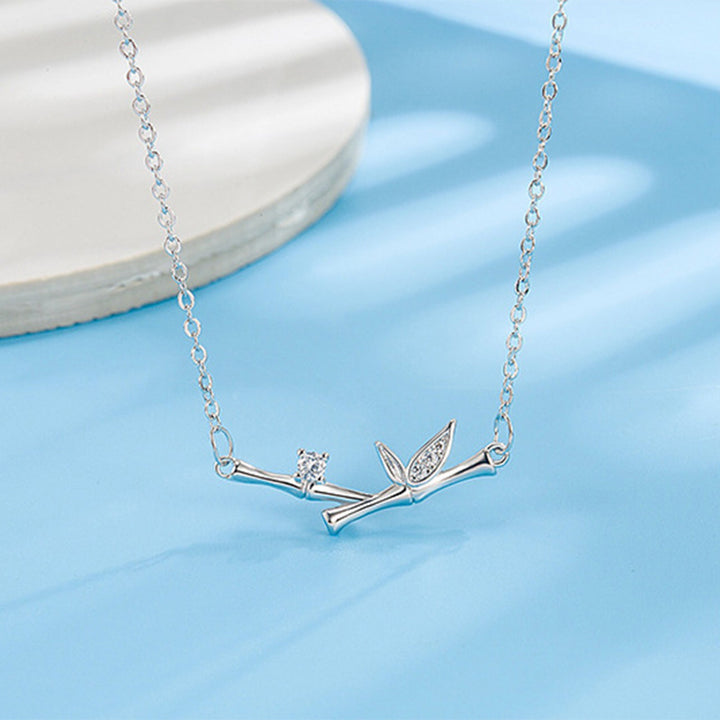 Buddha Stones Bamboo Leaf Design Copper Zircon Wealth Necklace Pendant - image 5