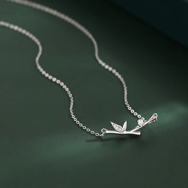 Buddha Stones Bamboo Leaf Design Copper Zircon Wealth Necklace Pendant - image 2
