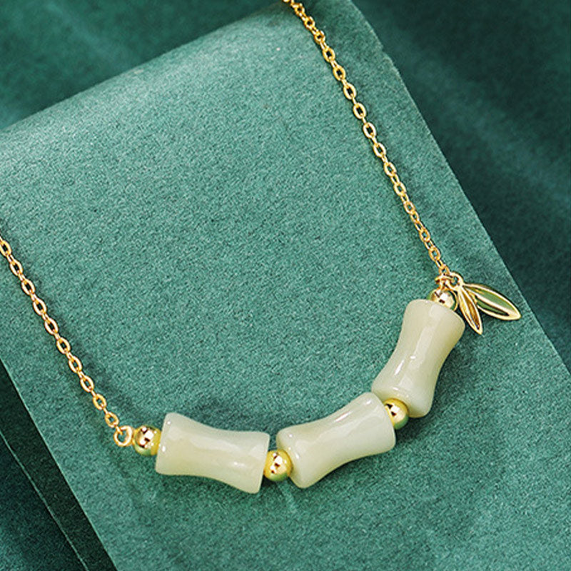 Buddha Stones 925 Sterling Silver Hetian Jade Bamboo Fu Character Prosperity Necklace Pendant Bracelet - image 1