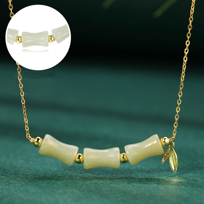 Buddha Stones 925 Sterling Silver Hetian Jade Bamboo Fu Character Prosperity Necklace Pendant Bracelet - image 3