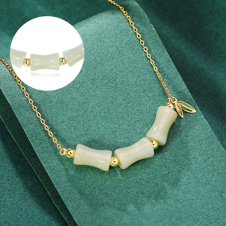 Buddha Stones 925 Sterling Silver Hetian Jade Bamboo Fu Character Prosperity Necklace Pendant Bracelet - image 8