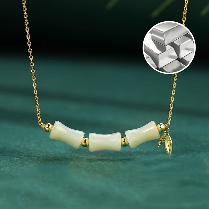 Buddha Stones 925 Sterling Silver Hetian Jade Bamboo Fu Character Prosperity Necklace Pendant Bracelet - image 7
