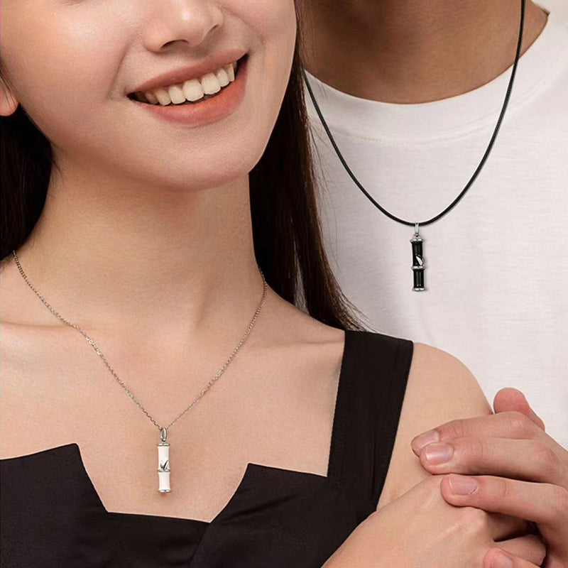 Buddha Stones Bamboo Design Copper Luck Couple Necklace Pendant - image 8