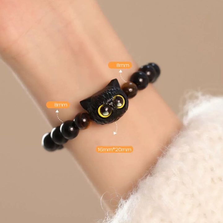Buddha Stones Cute Ebony Wood Cat Head Pattern Peace Bracelet - image 6