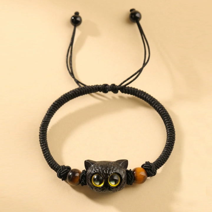 Buddha Stones Cute Ebony Wood Cat Head Pattern Peace Bracelet - image 12