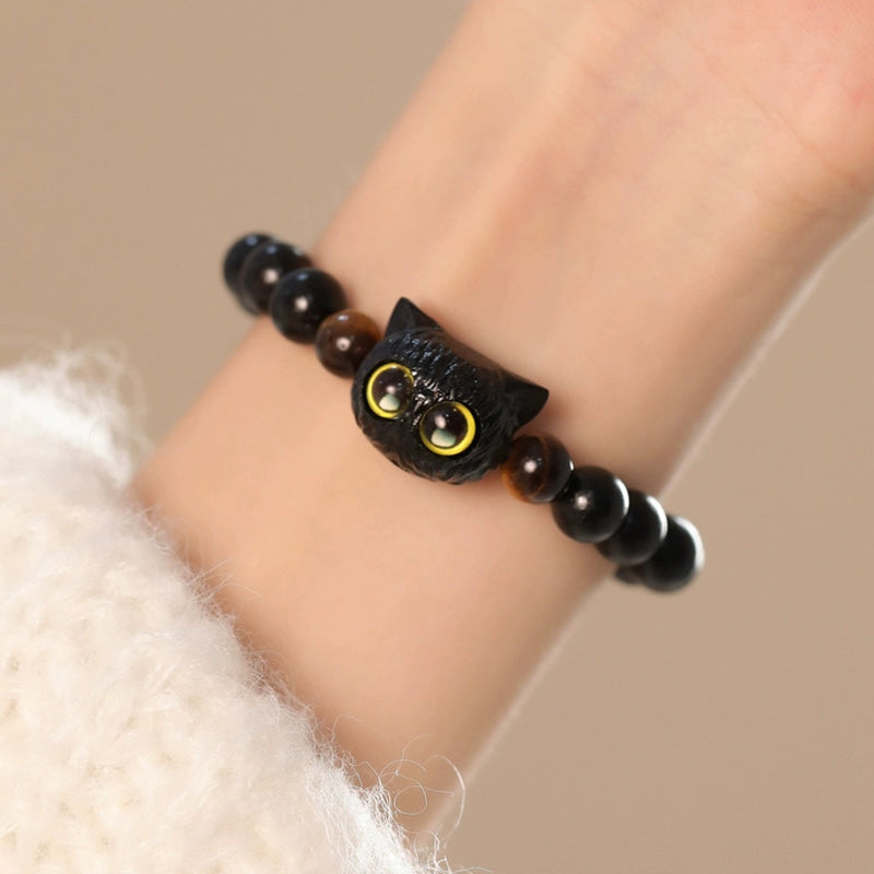 Buddha Stones Cute Ebony Wood Cat Head Pattern Peace Bracelet - image 4