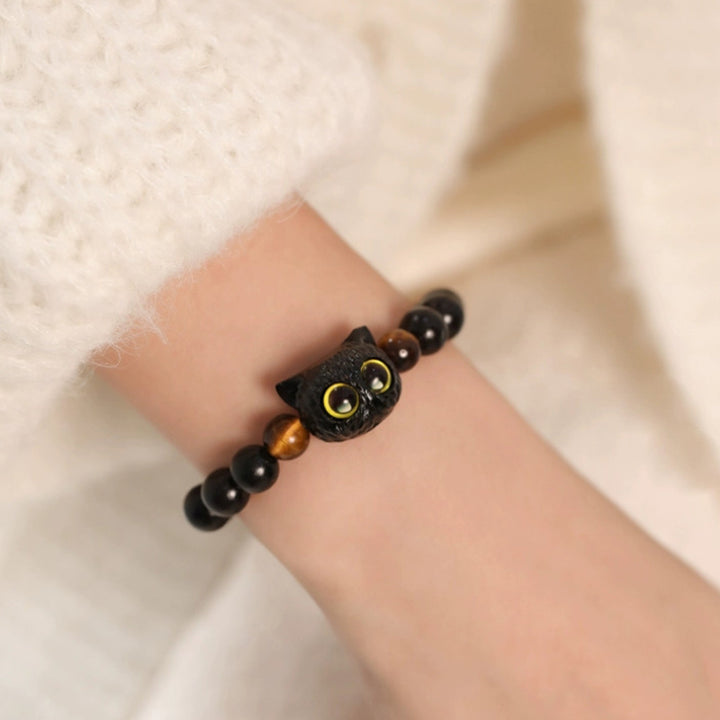 Buddha Stones Cute Ebony Wood Cat Head Pattern Peace Bracelet - image 5
