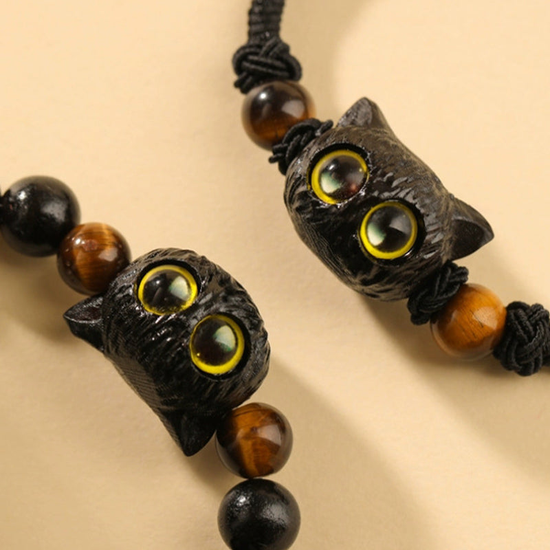 Buddha Stones Cute Ebony Wood Cat Head Pattern Peace Bracelet - image 7