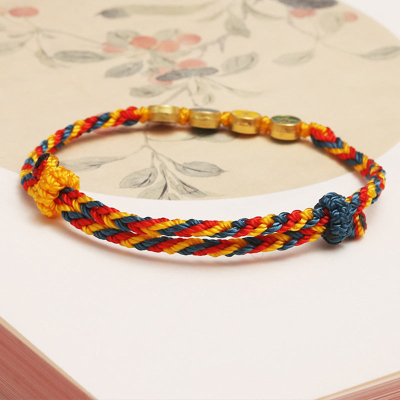 Buddha Stones Handmade Dunhuang Color Thread Peace And Joy Protection Braid String Bracelet - image 4