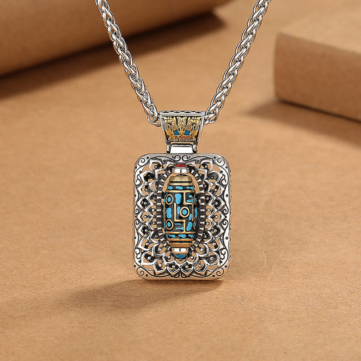Buddha Stones Nine-Eye Dzi Bead Design Copper Healing Rotatable Necklace Pendant - Nine-Eye Dzi Bead Design - image 0
