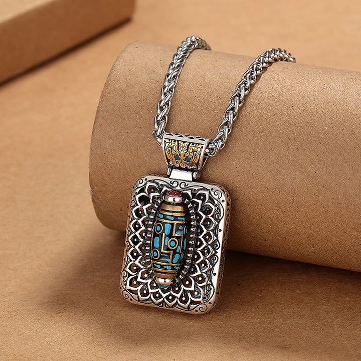 Buddha Stones Nine-Eye Dzi Bead Design Copper Healing Rotatable Necklace Pendant - image 2