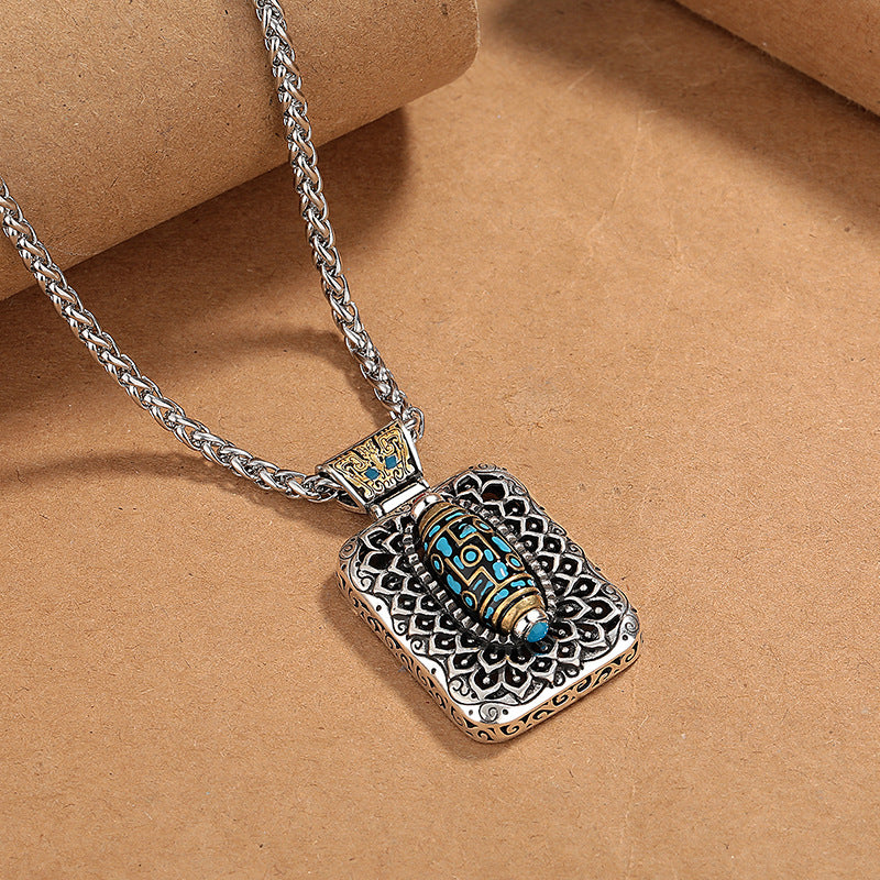 Buddha Stones Nine-Eye Dzi Bead Design Copper Healing Rotatable Necklace Pendant - image 1