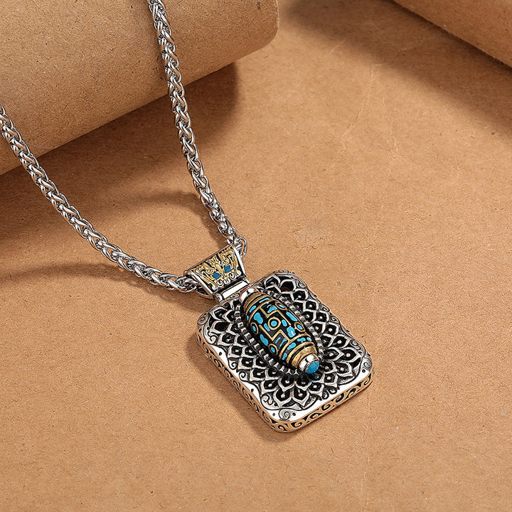 Buddha Stones Nine-Eye Dzi Bead Design Copper Healing Rotatable Necklace Pendant - image 1