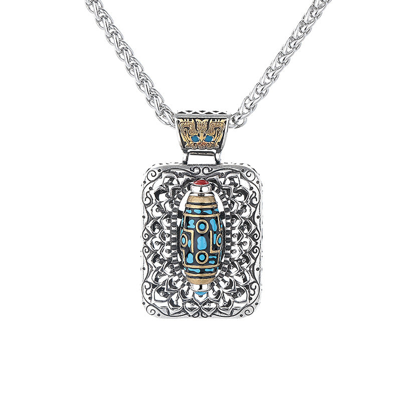 Buddha Stones Nine-Eye Dzi Bead Design Copper Healing Rotatable Necklace Pendant - image 4