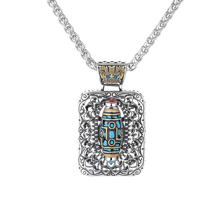 Buddha Stones Nine-Eye Dzi Bead Design Copper Healing Rotatable Necklace Pendant - image 4