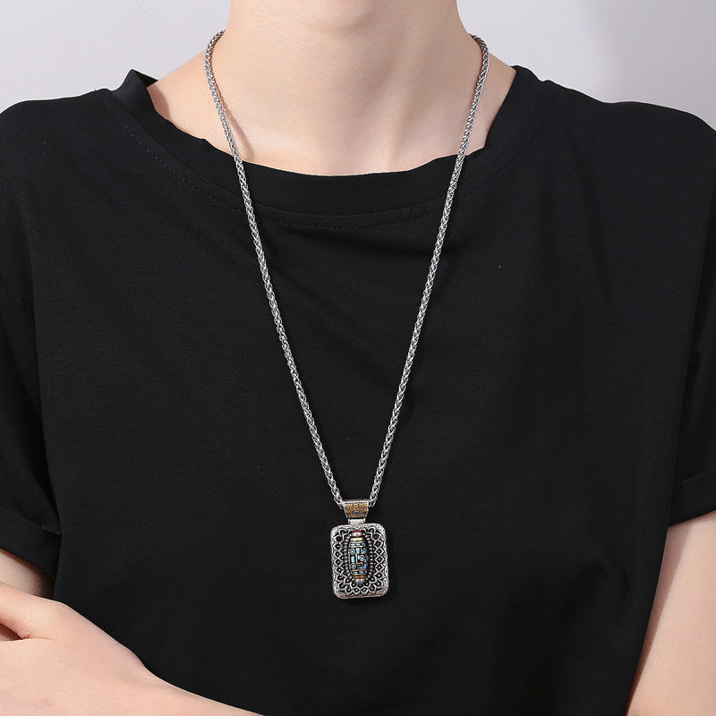 Buddha Stones Nine-Eye Dzi Bead Design Copper Healing Rotatable Necklace Pendant - image 5