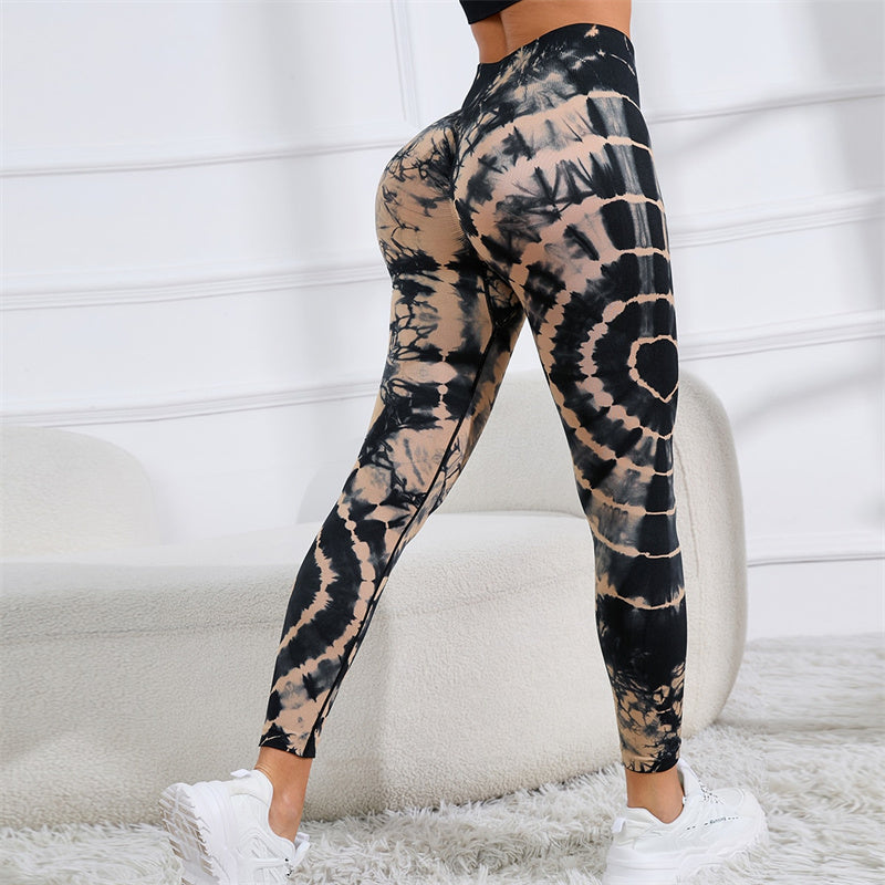 Buddha Stones Tie Dye Print Pants Sports Fitness Yoga High Waist Leggings Women's Yoga Pants - Black - US6，UK/AU10，EU38 (L) - image 0