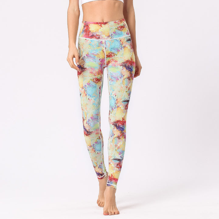 Buddha Stones Multicolored Print Flowers Pants Sports Exercise Fitness High Waist Leggings Women's Yoga Pants - Yellow Blue Red - US8-10，UK/AU12-14，EU40-42 (XL) - image 0