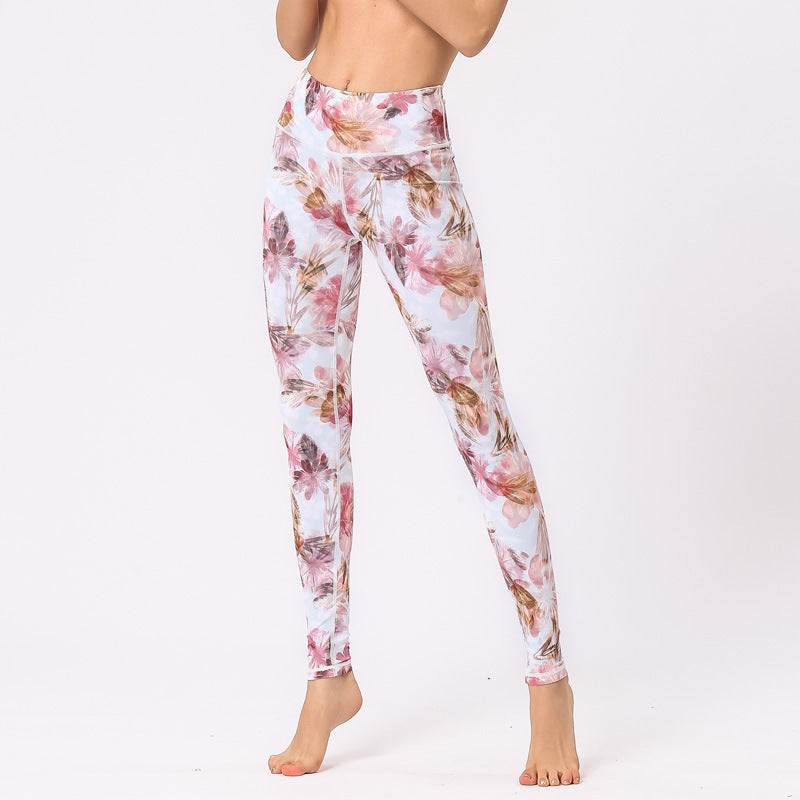 Buddha Stones Multicolored Print Flowers Pants Sports Exercise Fitness High Waist Leggings Women's Yoga Pants - White Pink Flowers - US8-10，UK/AU12-14，EU40-42 (XL) - image 10