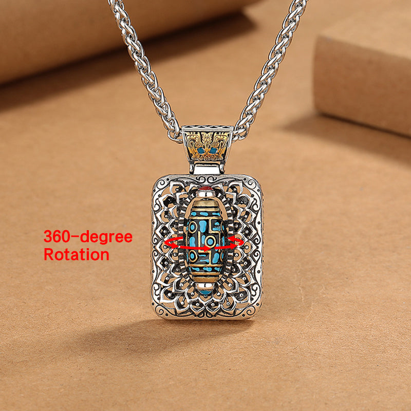 Buddha Stones Nine-Eye Dzi Bead Design Copper Healing Rotatable Necklace Pendant - image 3