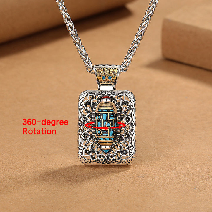 Buddha Stones Nine-Eye Dzi Bead Design Copper Healing Rotatable Necklace Pendant - image 3