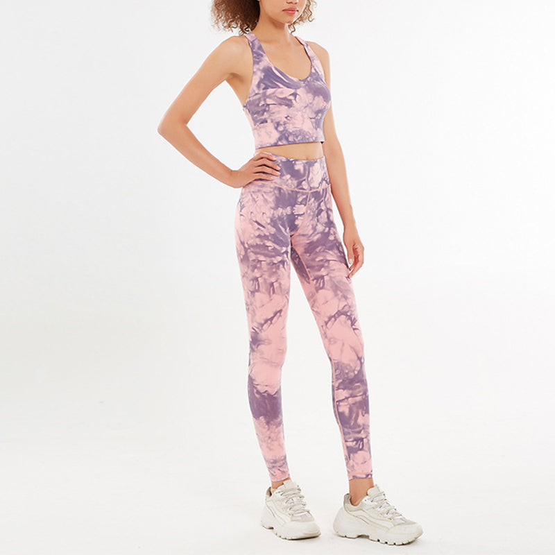 Buddha Stones 2Pcs Floral Flowers Print Crop Tank Top Pants Sports Gym Outfits Fitness Yoga Women's Yoga Sets - Pink - US12，UK/AU16，EU44 (XL)  - image 1