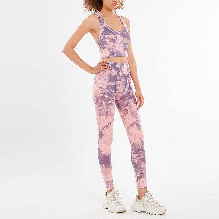 Buddha Stones 2Pcs Floral Flowers Print Crop Tank Top Pants Sports Gym Outfits Fitness Yoga Women's Yoga Sets - Pink - US12，UK/AU16，EU44 (XL)  - image 1