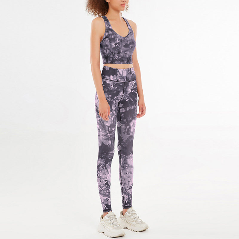 Buddha Stones 2Pcs Floral Flowers Print Crop Tank Top Pants Sports Gym Outfits Fitness Yoga Women's Yoga Sets - Purple - US12，UK/AU16，EU44 (XL)  - image 5