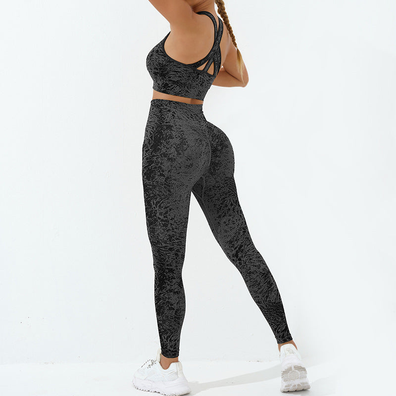 Buddha Stones 2Pcs Seamless Print Fitness Crop Tank Top Pants Sports Gym Outfits Women's Yoga Sets - Black - US6，UK/AU10，EU38 (L) - image 8