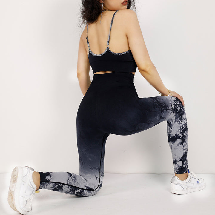 Buddha Stones 2Pcs Simple Tie Dye Print Crop Tank Top High Waist Pants Sports Gym Outfits Women's Yoga Sets - image 10