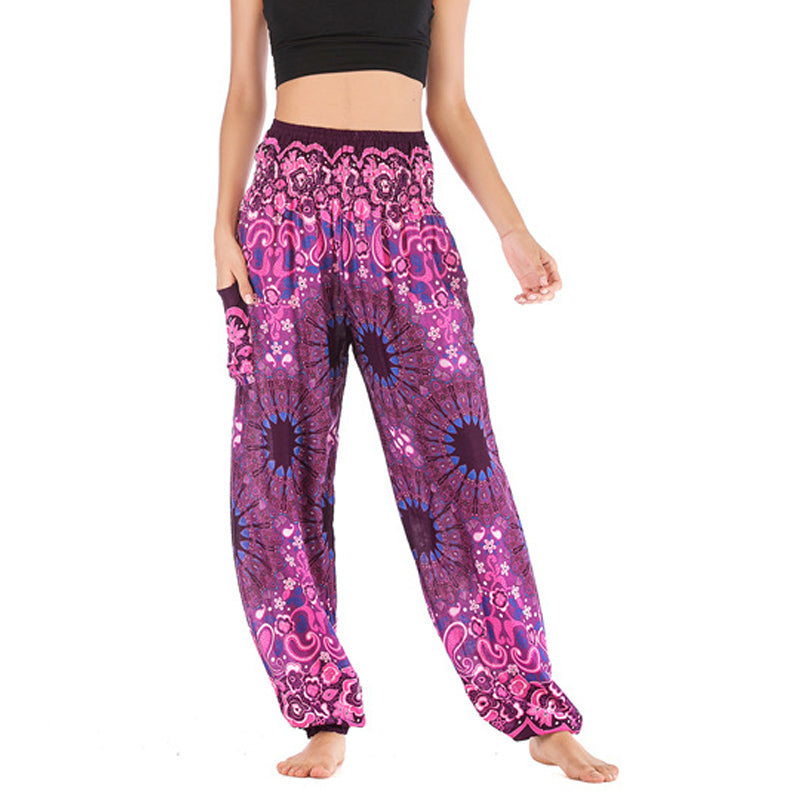 Buddha Stones Geometric Mandala Pattern Loose Harem Trousers High Waist Women's Yoga Pants - Purple - US2-8/10，UK/AU6-12/14，EU34-40/42 (F) - image 37