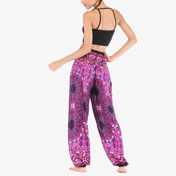 Buddha Stones Geometric Mandala Pattern Loose Harem Trousers High Waist Women's Yoga Pants - image 46