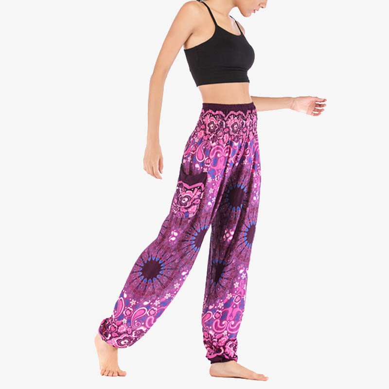 Buddha Stones Geometric Mandala Pattern Loose Harem Trousers High Waist Women's Yoga Pants - image 45