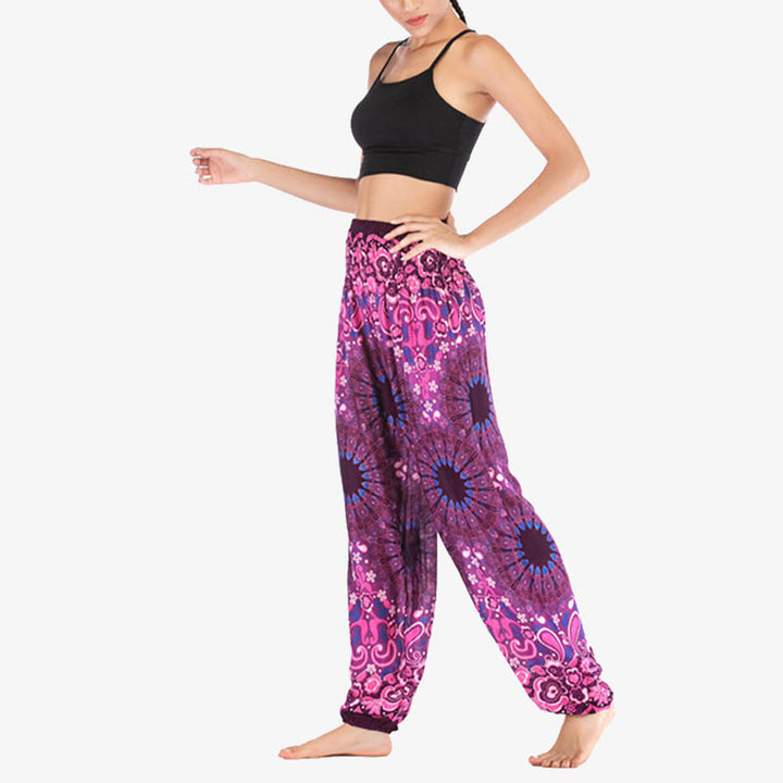 Buddha Stones Geometric Mandala Pattern Loose Harem Trousers High Waist Women's Yoga Pants - image 40
