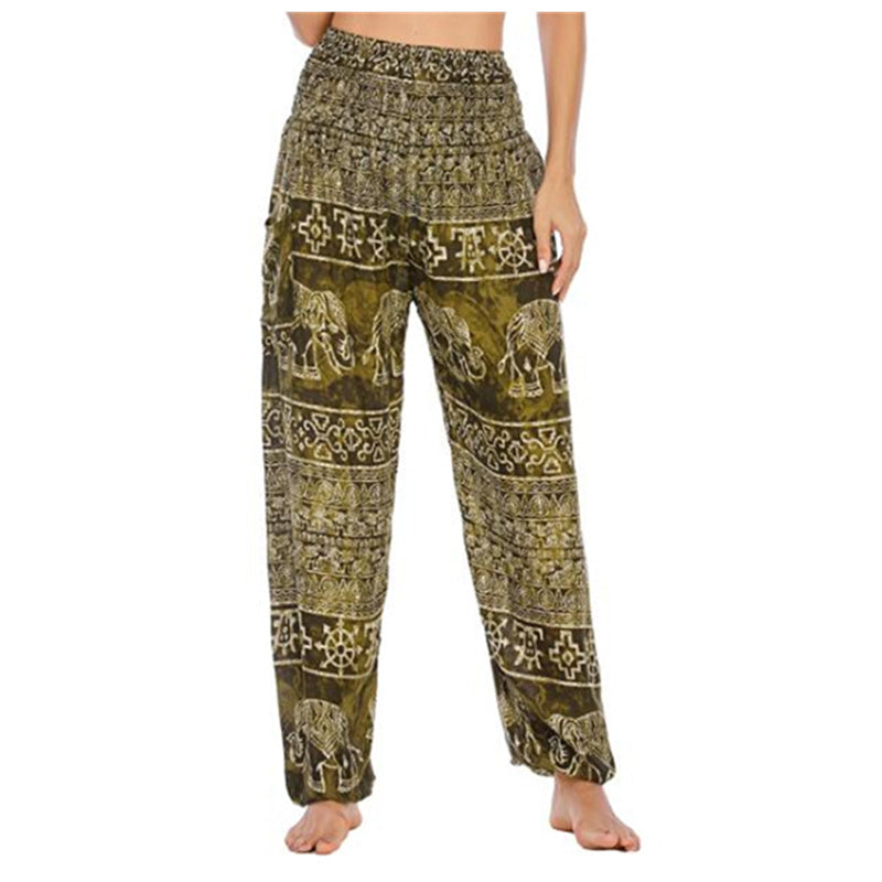 Buddha Stones Elephant Pattern Loose Casual Harem Trousers High Waist Women's Yoga Pants - Light Green Elephant-US2-8/10，UK/AU6-12/14，EU34-40/42 (F) - image 26