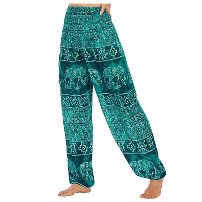 Buddha Stones Elephant Pattern Loose Casual Harem Trousers High Waist Women's Yoga Pants - Green Elephant-US2-8/10，UK/AU6-12/14，EU34-40/42 (F) - image 13