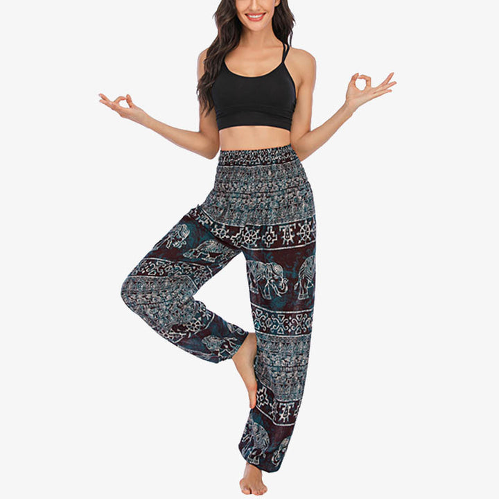 Buddha Stones Elephant Pattern Loose Casual Harem Trousers High Waist Women's Yoga Pants - image 3
