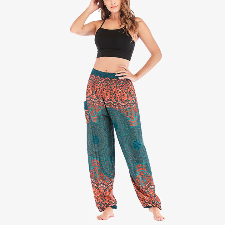 Buddha Stones Round Geometric Pattern Loose Casual Harem Trousers High Waist Women's Yoga Pants - image 24