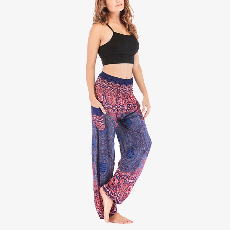 Buddha Stones Round Geometric Pattern Loose Casual Harem Trousers High Waist Women's Yoga Pants - image 34