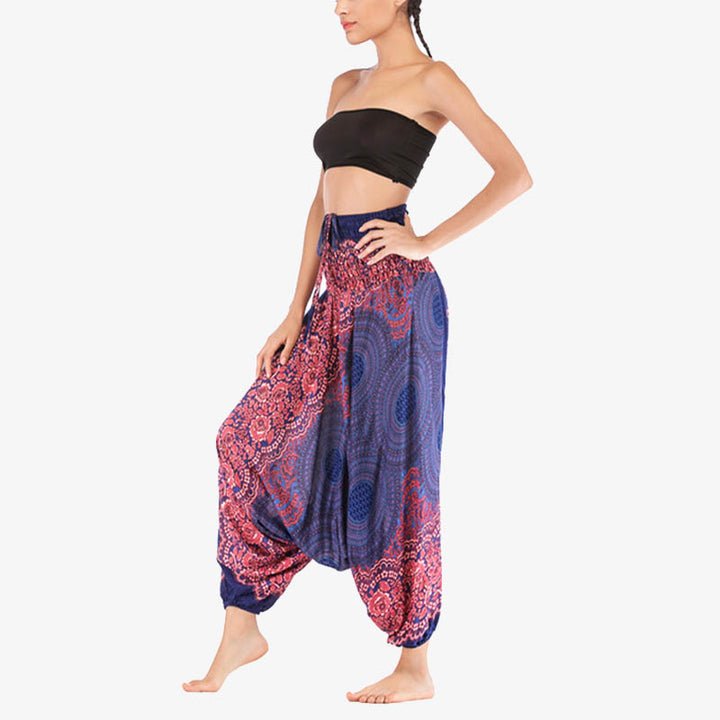 Buddha Stones Two Style Wear Round Geometric Pattern Loose Smocked Harem Trousers Jumpsuit High Waist Women's Yoga Pants - image 12