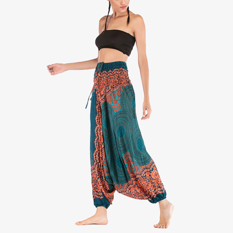 Buddha Stones Two Style Wear Round Geometric Pattern Loose Smocked Harem Trousers Jumpsuit High Waist Women's Yoga Pants - image 21