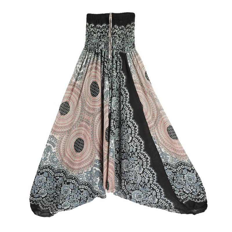 Buddha Stones Two Style Wear Round Geometric Pattern Loose Smocked Harem Trousers Jumpsuit High Waist Women's Yoga Pants - Beige-US2-12，UK/AU6-16，EU34-44 (F) - image 28