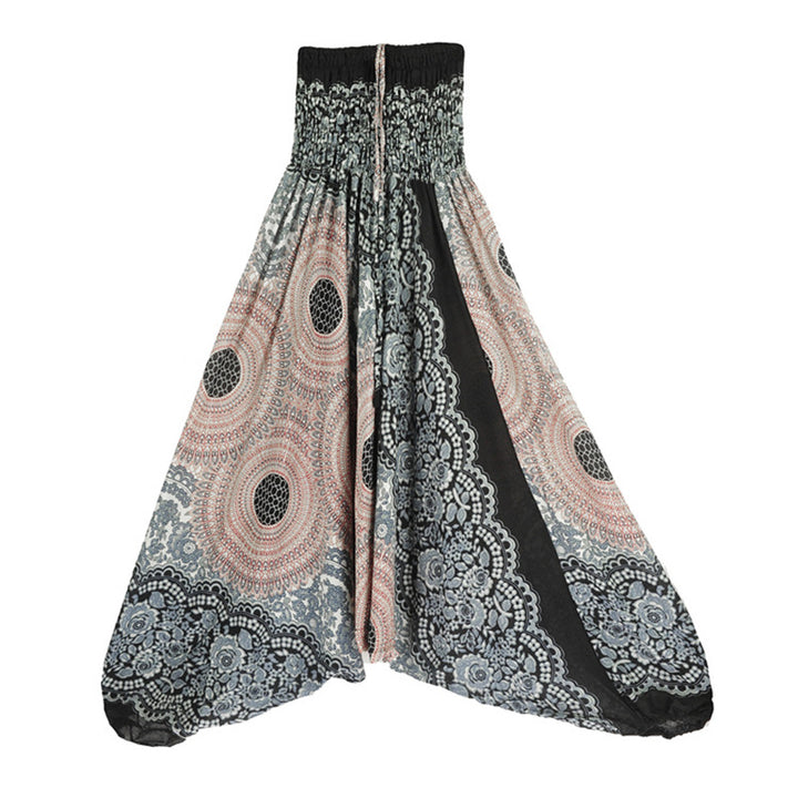 Buddha Stones Two Style Wear Round Geometric Pattern Loose Smocked Harem Trousers Jumpsuit High Waist Women's Yoga Pants - Beige-US2-12，UK/AU6-16，EU34-44 (F) - image 28