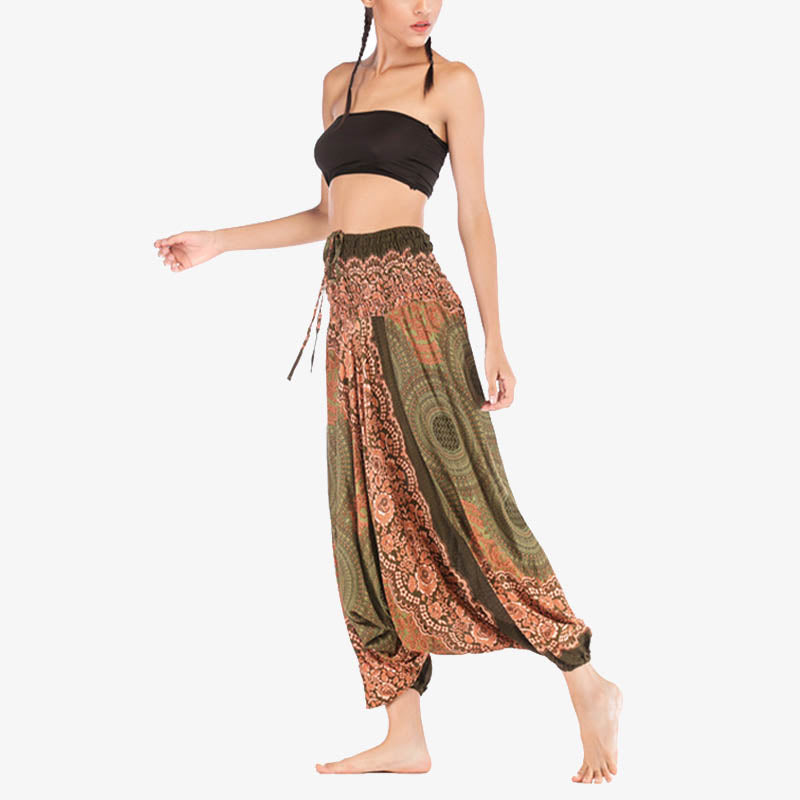 Buddha Stones Two Style Wear Round Geometric Pattern Loose Smocked Harem Trousers Jumpsuit High Waist Women's Yoga Pants - image 42