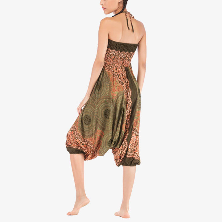 Buddha Stones Two Style Wear Round Geometric Pattern Loose Smocked Harem Trousers Jumpsuit High Waist Women's Yoga Pants - image 45