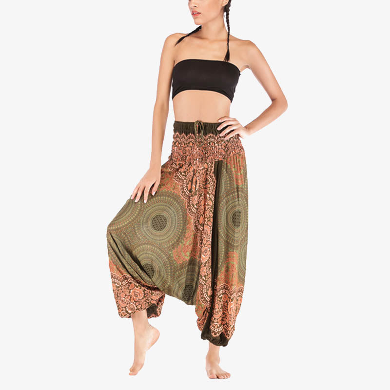 Buddha Stones Two Style Wear Round Geometric Pattern Loose Smocked Harem Trousers Jumpsuit High Waist Women's Yoga Pants - image 40